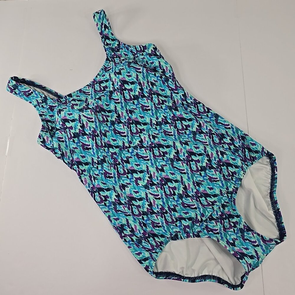 LANDS END AQUA BLUE One Piece Swimsuit WOMEN'S Size 6 WIRE FREE SOFTCUPS LINED..